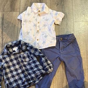 Carter's White Palm-Print Short Sleeve Button Shirt navy pants Mud pie flannel